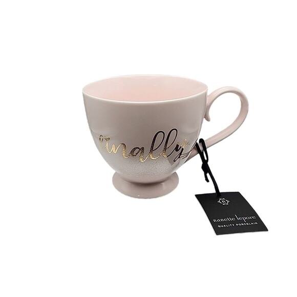 NWT Nanette Lepore Pink Matte "Finally" Footed Coffee Mug Quality Porcelain - Picture 1 of 11